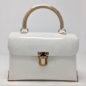 White Crossbody Bag PU Leather Gold Handbag Purse